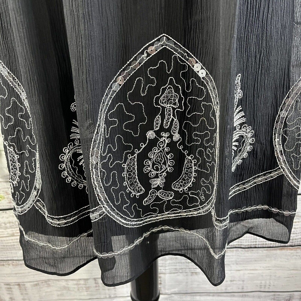 Nygard Skirt size 6 Black Sheer Crinkle Paisley Sequins Knee Full Boho Modest - Picture 5 of 11